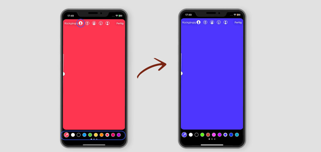 Wie ändere ich die Farbe des Hintergrunds in einer Instastory